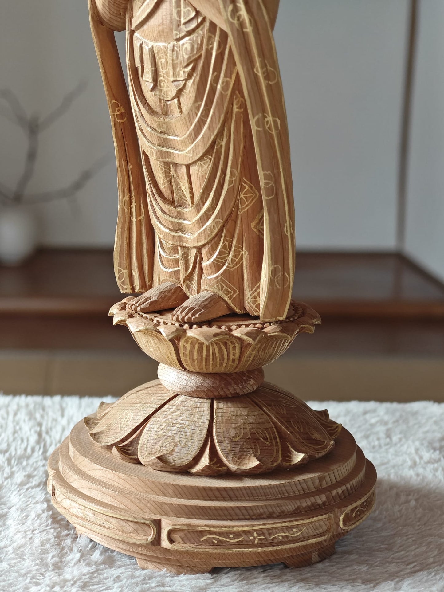 Wooden Guan Yin with Gold Leaf Painting