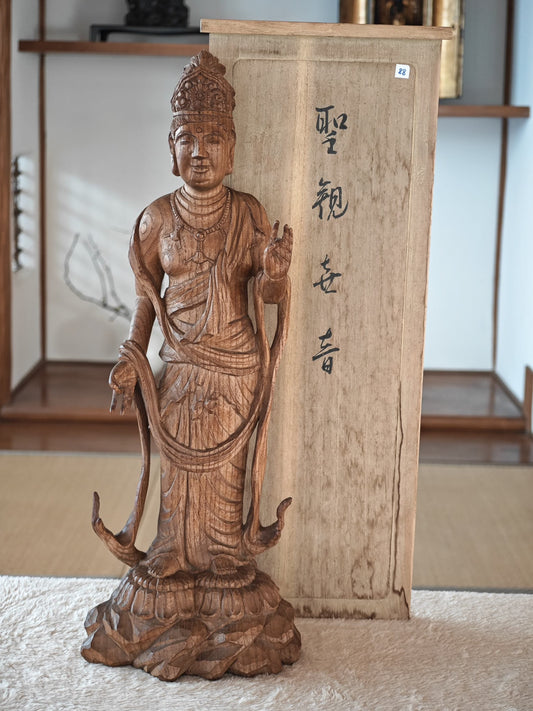 Wooden Standing Guan Yin