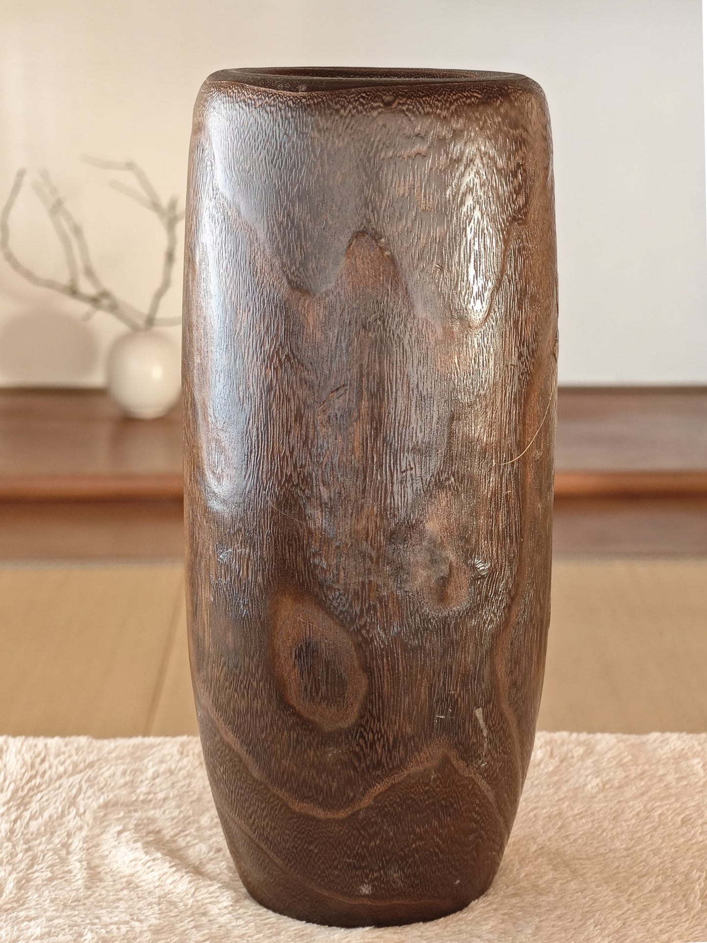 Wooden Vase with Lacquer Florals
