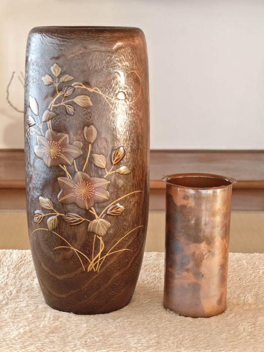 Wooden Vase with Lacquer Florals