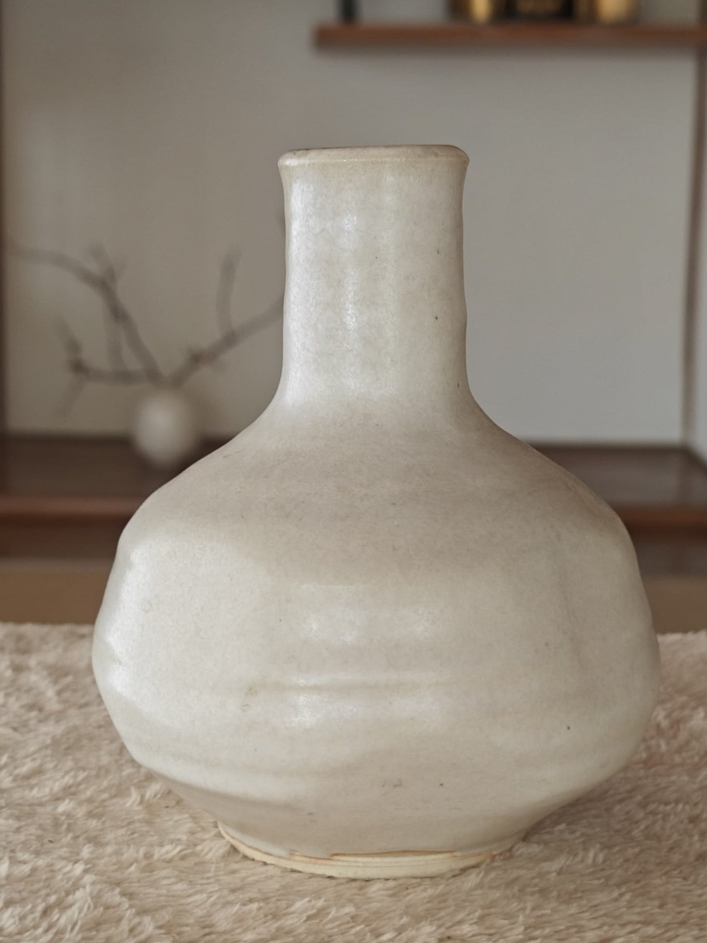 White Ceramic Vase by Fujimoto Akira