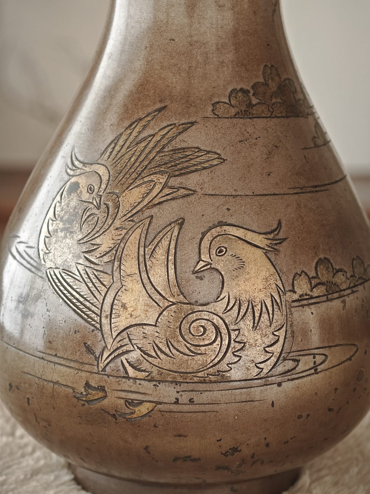 Bronze Vase with Mandarin Duck Motif