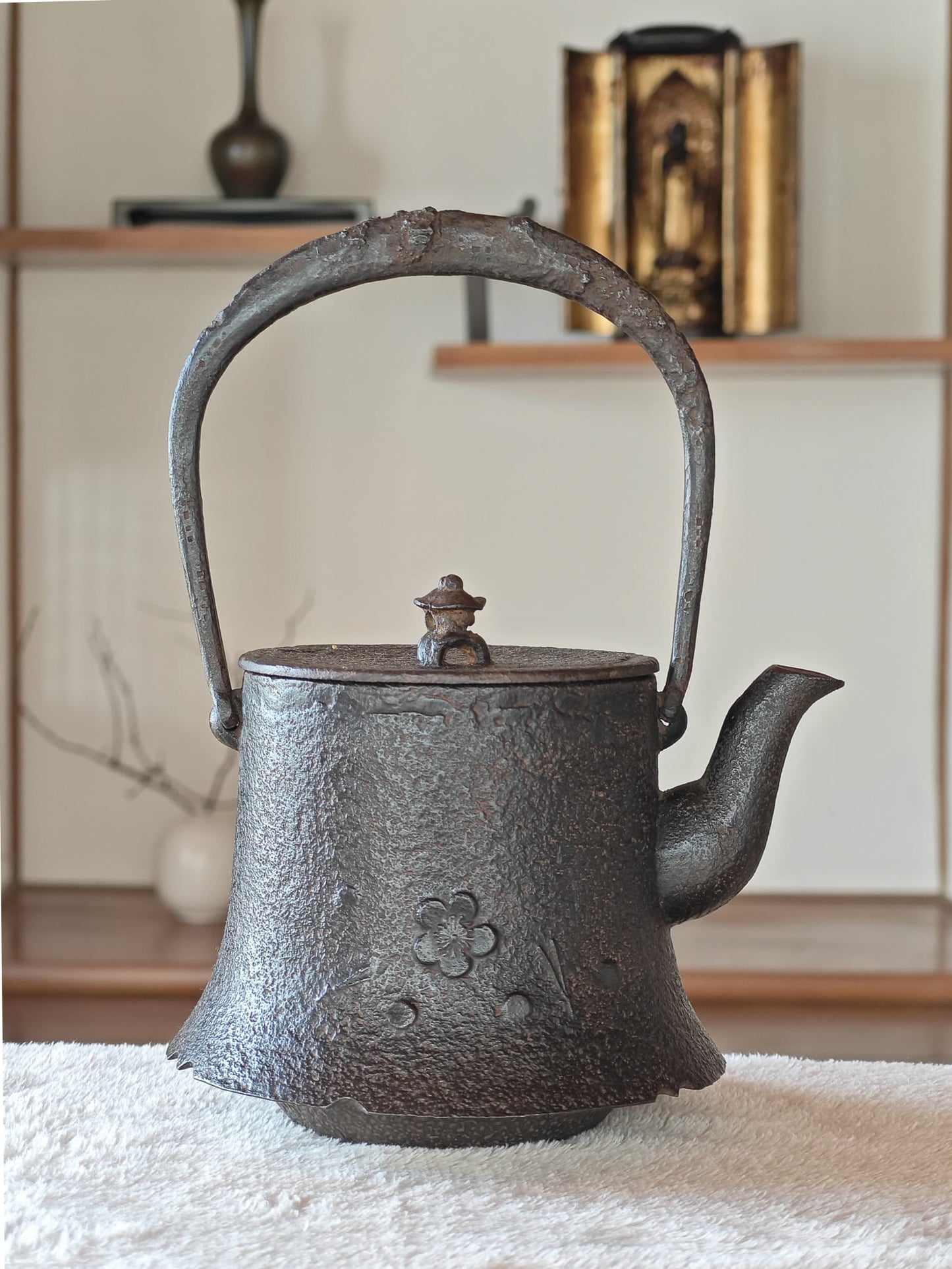 Plum Blossom Iron Tea Kettle by Nanbu Koueido