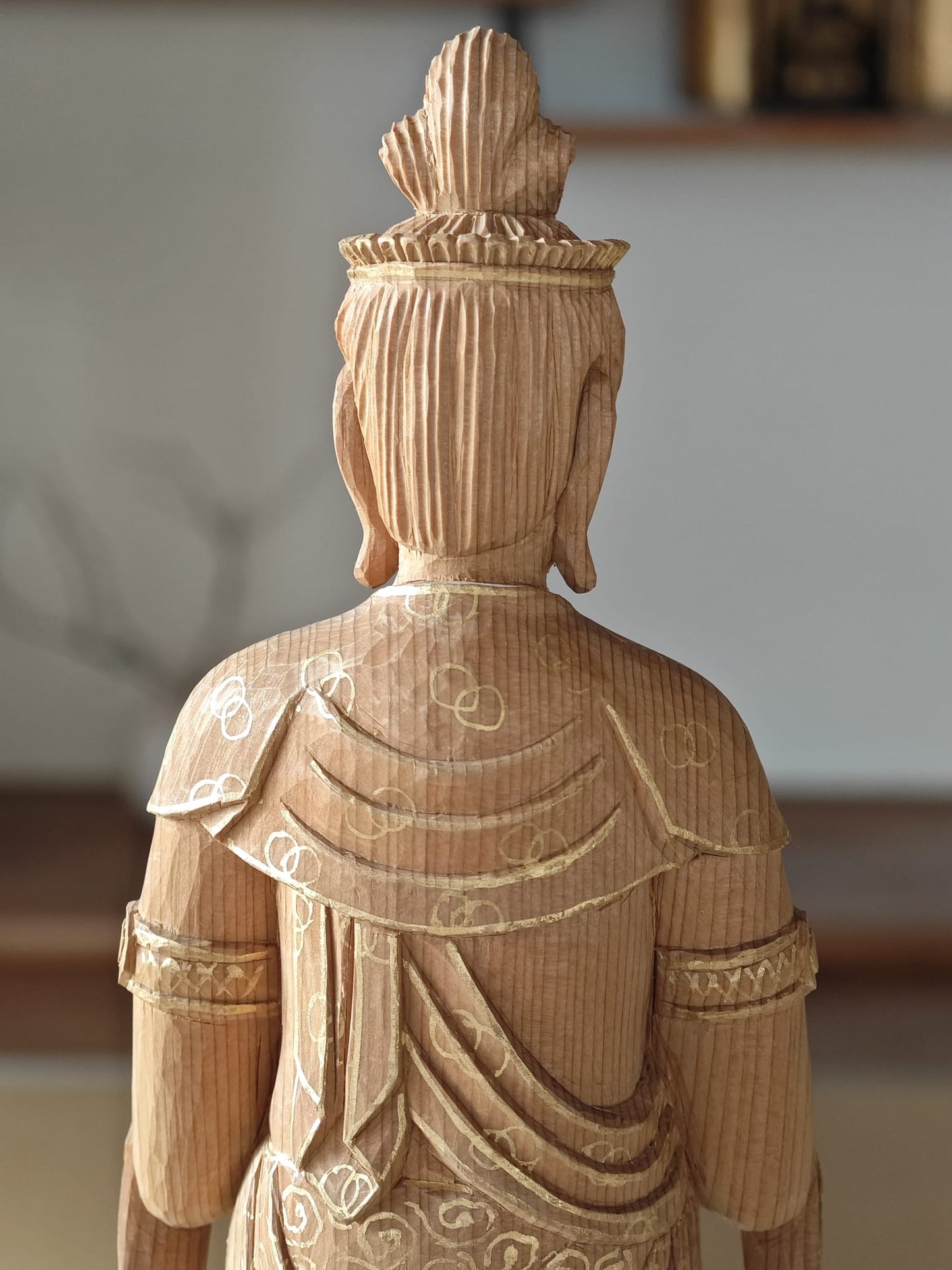 Wooden Guan Yin with Gold Leaf Painting