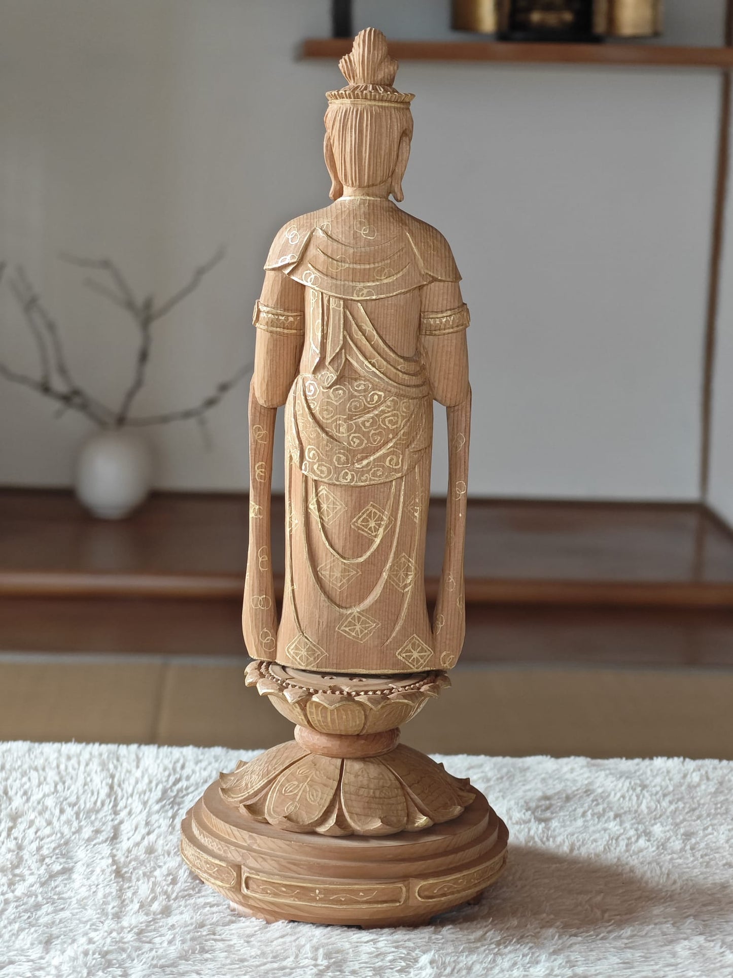 Wooden Guan Yin with Gold Leaf Painting