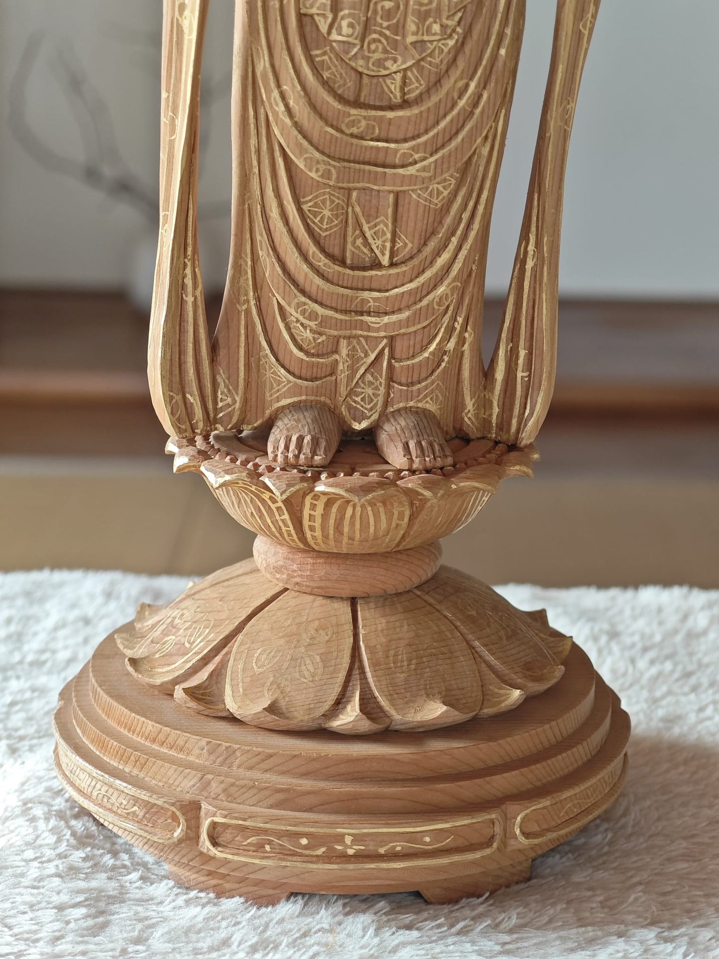 Wooden Guan Yin with Gold Leaf Painting