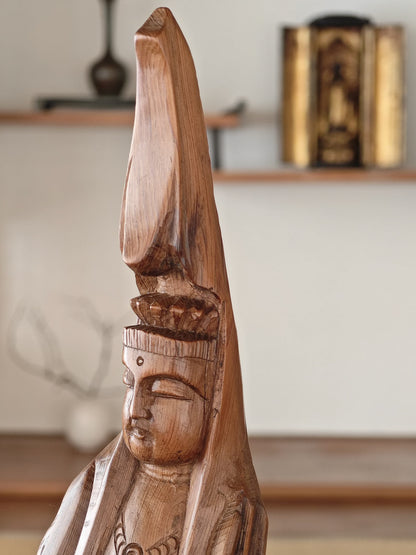 Wooden Standing Guan Yin