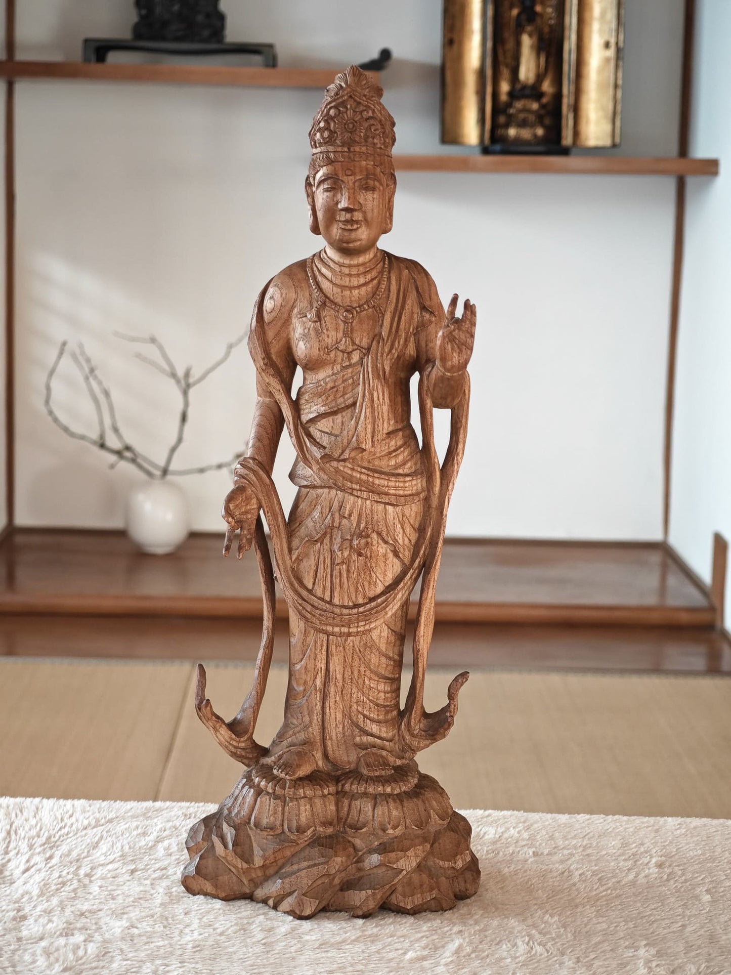 Wooden Standing Guan Yin