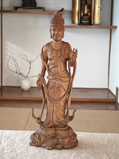 Wooden Standing Guan Yin