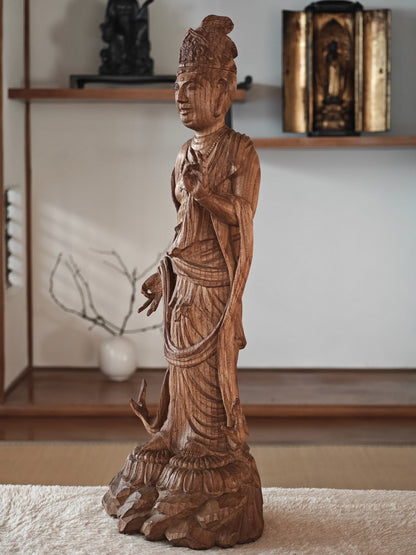 Wooden Standing Guan Yin