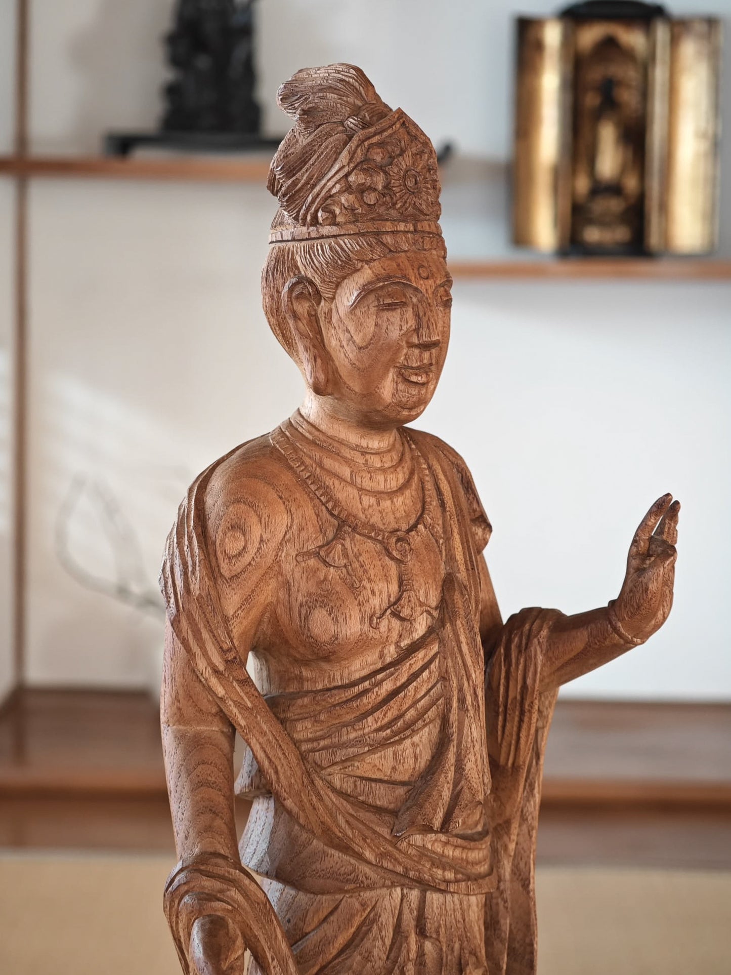 Wooden Standing Guan Yin