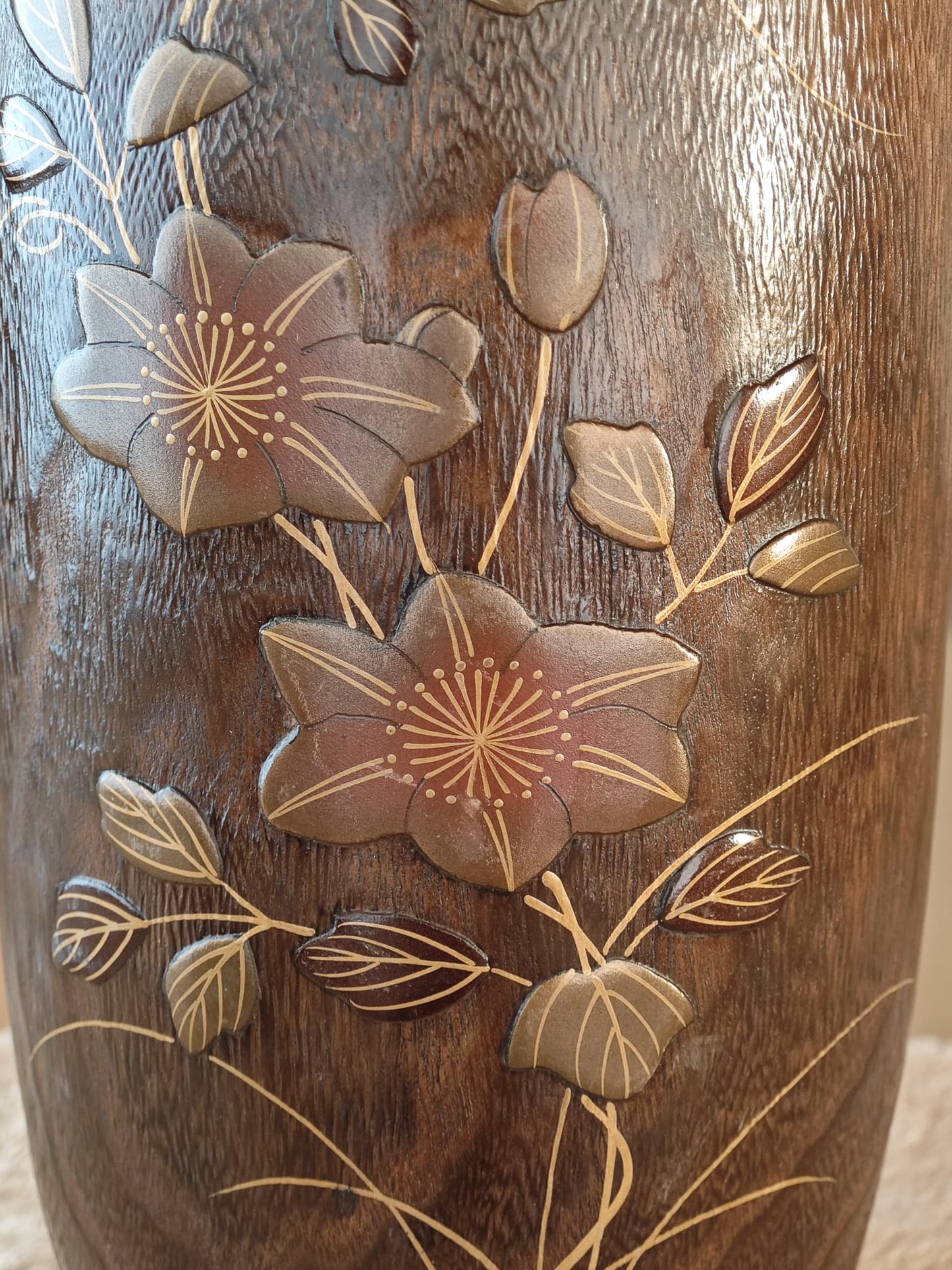 Wooden Vase with Lacquer Florals